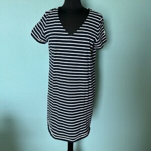 Joules sheath dress, navy/white stripes.
